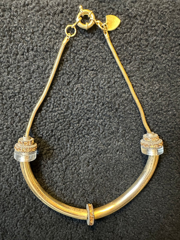 Double Topaz Rhinestone Pipe Necklace