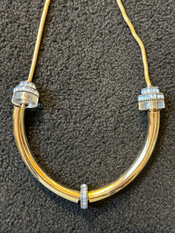 Double Sapphire Rhinestone Pipe Necklace