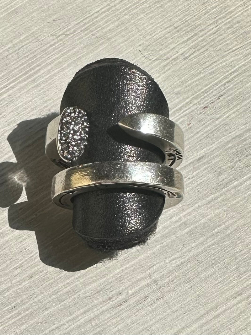 Pave Silver Oxide Railroad Spike Ring