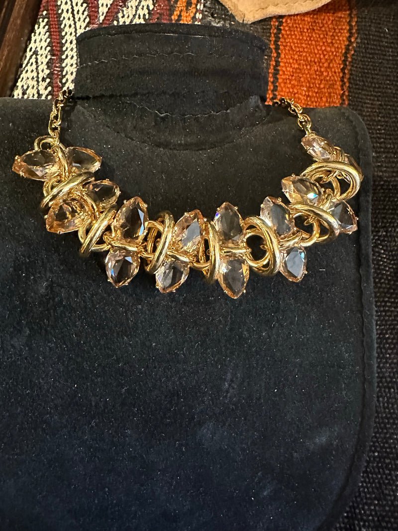 Large Gold Finished 18" Double Rhinestone Necklace