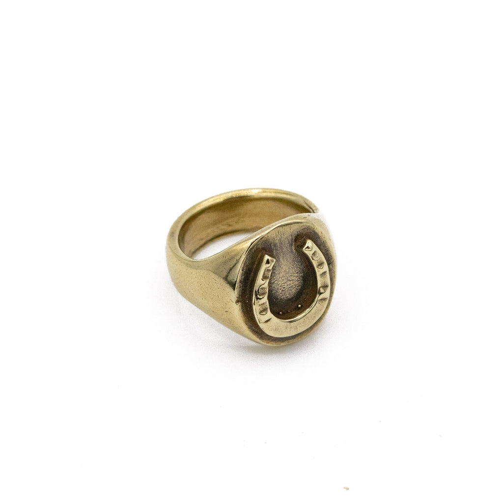 Ace | Gold-tone Lucky 7 & Horseshoe Signet Ring | In stock! | Seizmont