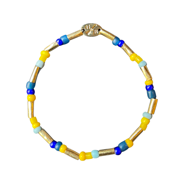 Summer 2022 Tiny Vintage Multi Color Beaded Stretch Bracelet in Blue/Yellow Combo
