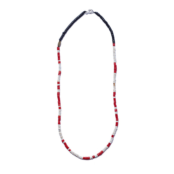 African Seed Bead Necklace Black, Red & White | Giles & Brother