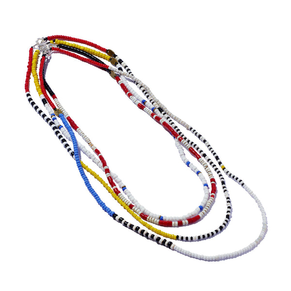 African Seed Bead Necklace Red, Black, White & Yellow | Giles & Brother