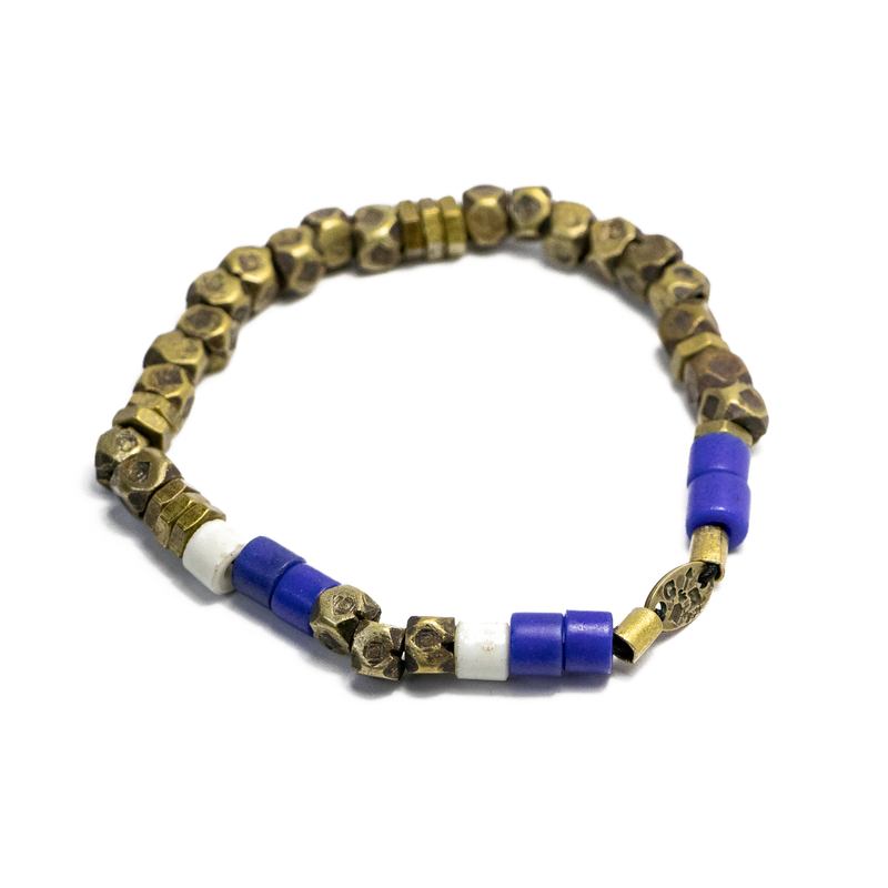 Faceted Brass Bead Stretch Bracelet | Giles & Brother