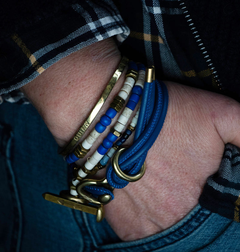 The Beaded Wrap Stack with Blue Leather