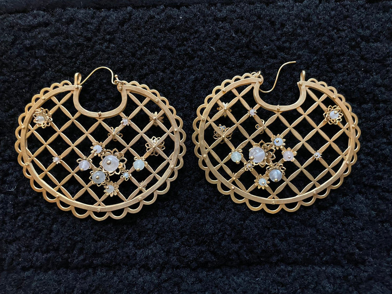 Large Trellis Hoops with Pearls