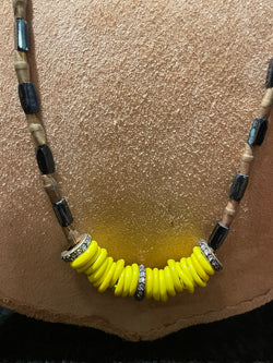 Vintage blue & Yellow glass bead Necklace