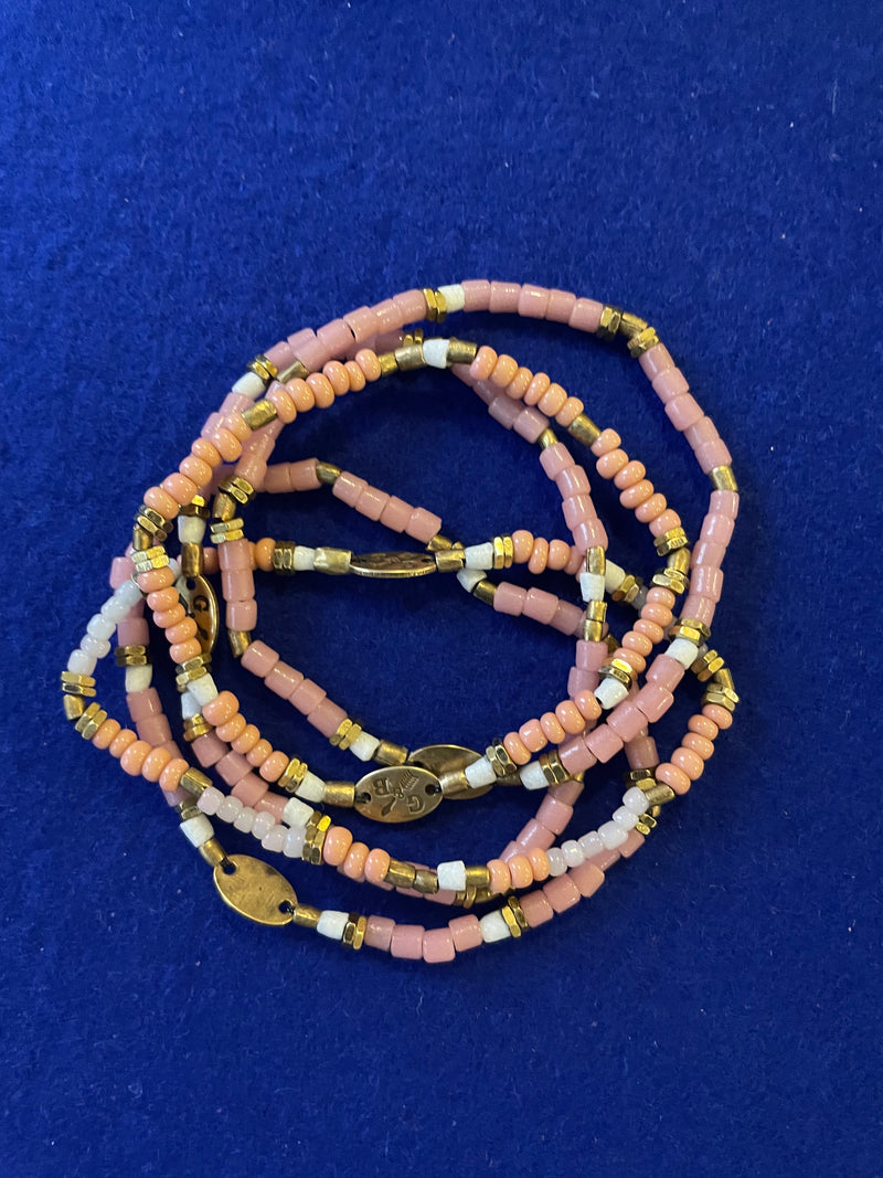 BREAST CANCER AWARENESS Tiny Vintage African Bead Stretch Bracelet PINK