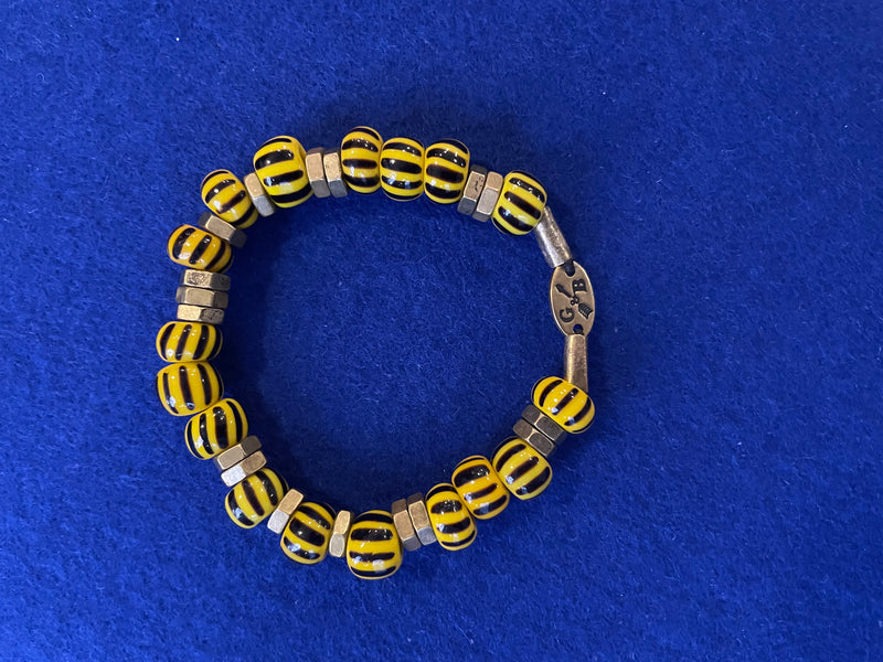 Fall Yellow & Black Stripe Bead Bracelet