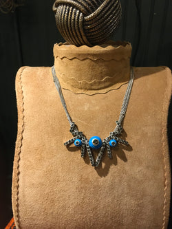 Turquoise and pave V multi chain necklace