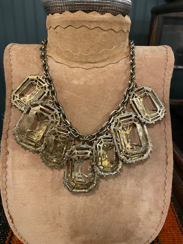 Brass 7 Square Nest charm necklace