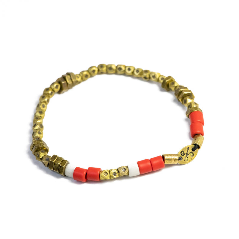 The Brass Beaded Stack with Coral Leather