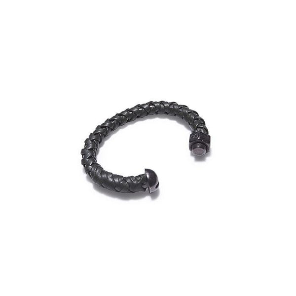 Nut & Bolt Cuff With Black Leather Lashing | Giles & Brother